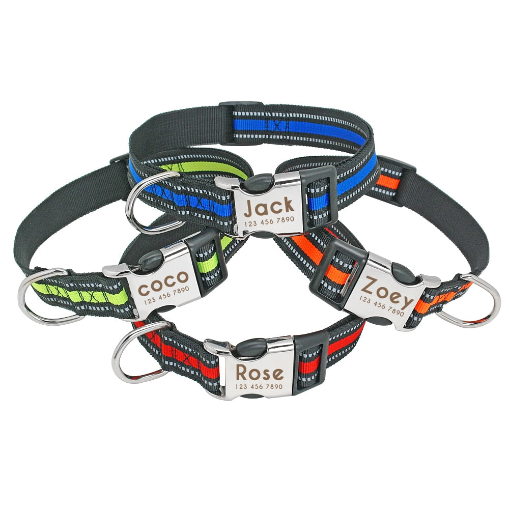 Nylon Personalized Pet Collar Engraved ID Tag Nameplate Reflective for Small Medium Large Dogs The Clothing Company Sydney