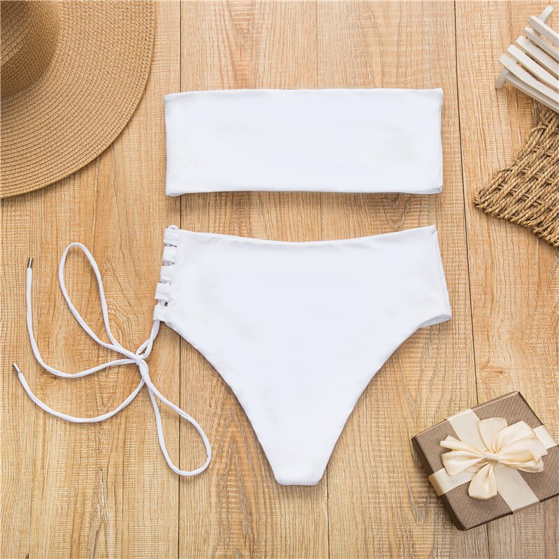 2 Piece High Waist Bandage Swimsuit Push Up Bikini Set Off Shoulder Bathing Suits Summer Beach Wear Swimwear The Clothing Company Sydney