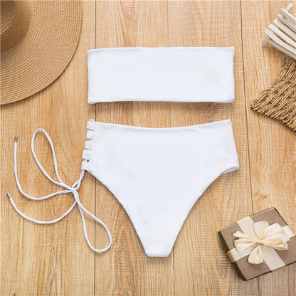 2 Piece High Waist Bandage Swimsuit Push Up Bikini Set Off Shoulder Bathing Suits Summer Beach Wear Swimwear The Clothing Company Sydney