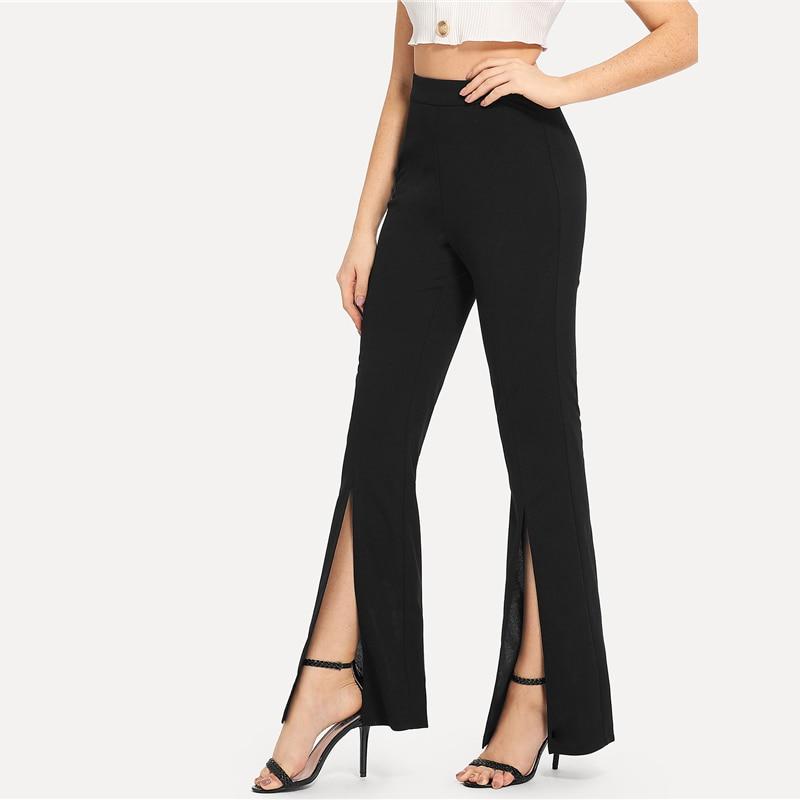 Black Split Solid Leggings Workwear Elegant Plain Mid Waist Casual Leggings Fitness Spring Autumn Pants The Clothing Company Sydney