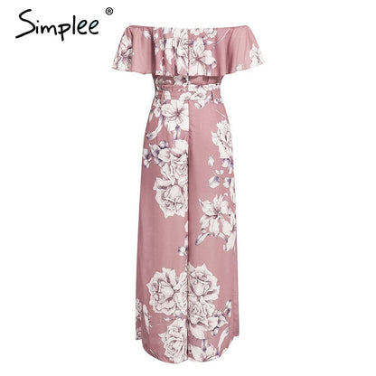 Bohemian floral print Elegant off shoulder sashes ladies long Summer ruffled playsuit Jumpsuit The Clothing Company Sydney