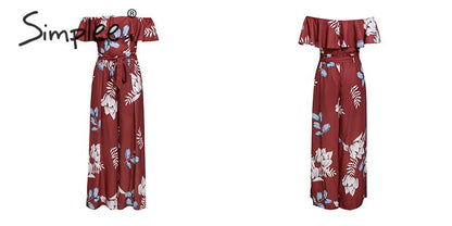 Bohemian floral print Elegant off shoulder sashes ladies long Summer ruffled playsuit Jumpsuit The Clothing Company Sydney