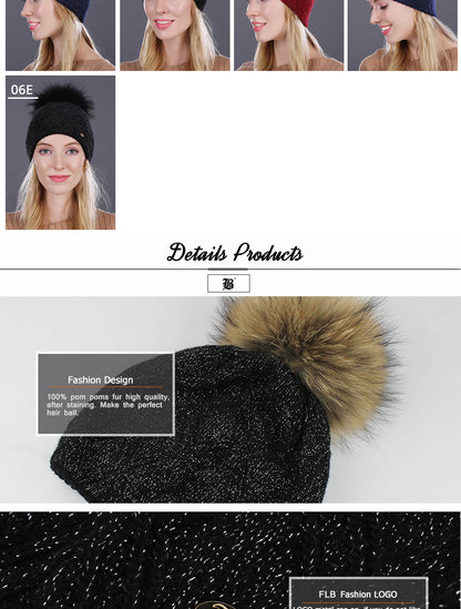 Winter fur Beanie cap women's cashmere wool cotton Big Real Raccoon fur pom poms fur winter hat The Clothing Company Sydney