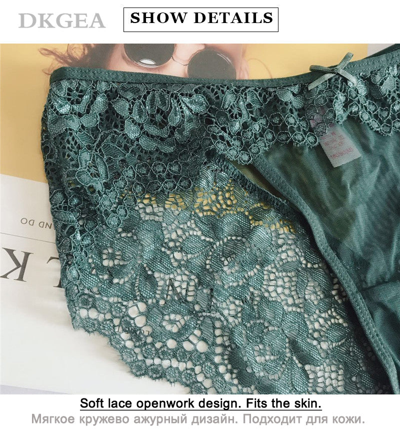 3 Piece Low-rise White+Green+Red wine Underwear Lace Transparent Briefs Hollow Out Embroidery Panty The Clothing Company Sydney