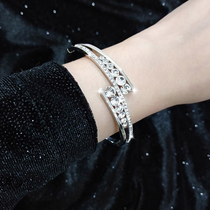 Dazzling Cubic Zirconia Hollow Bangle Cuff Luxury Crystal Bracelet The Clothing Company Sydney