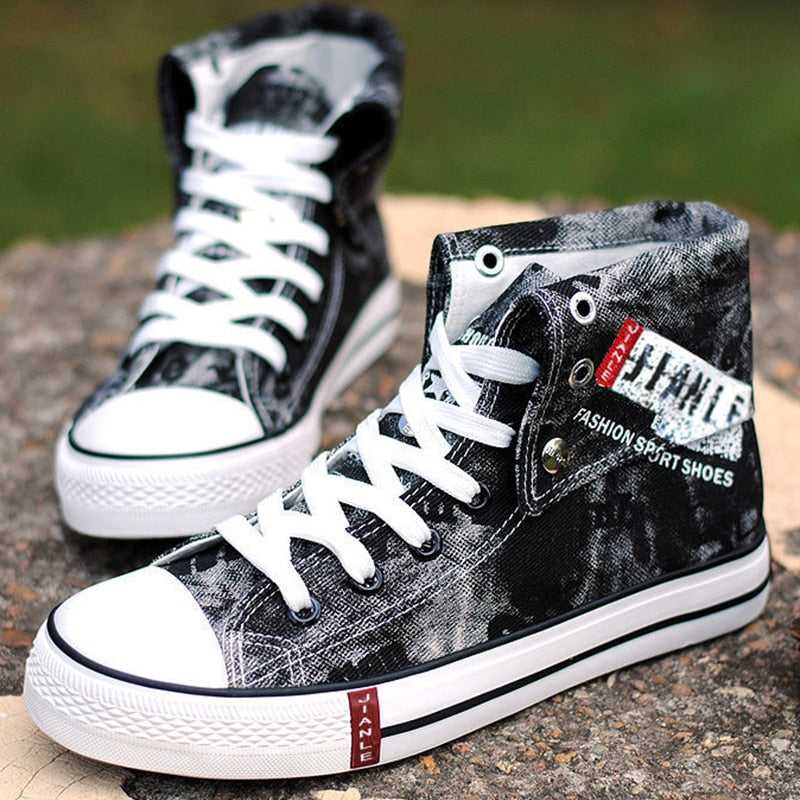 Casual Blue Canvas Vulcanized Shoes Male High Top Sneakers The Clothing Company Sydney