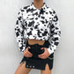 Streetwear Cow Print Cropped Casual Buttons Coat Women Cardigan Spring Autumn Basic Jacket The Clothing Company Sydney