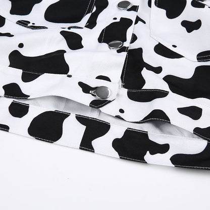 Streetwear Cow Print Cropped Casual Buttons Coat Women Cardigan Spring Autumn Basic Jacket The Clothing Company Sydney