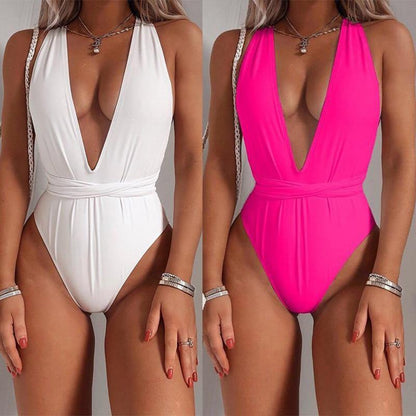Deep V Swimsuit One Piece Swimwear Bandage White Swimsuit Beach Wear Bathing Suit Monokini The Clothing Company Sydney