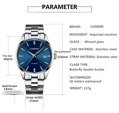 Automatic Mechanical Men's Watch Stainless Steel Japan NH35A Curved Glass Business Fashion Leisure Waterproof Wrist Watch The Clothing Company Sydney