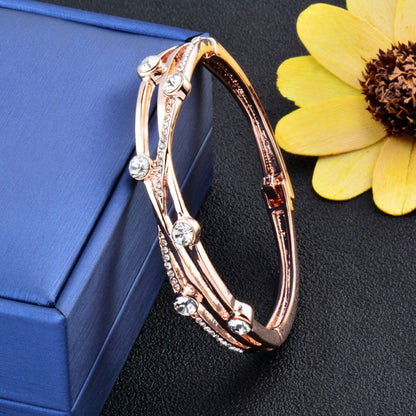 Charm Cubic Zirconia Hollow Bangle Cuff Rose Gold Silver Colour Jewellery Bracelets The Clothing Company Sydney