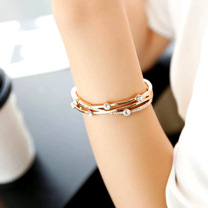 Charm Cubic Zirconia Hollow Bangle Cuff Rose Gold Silver Colour Jewellery Bracelets The Clothing Company Sydney