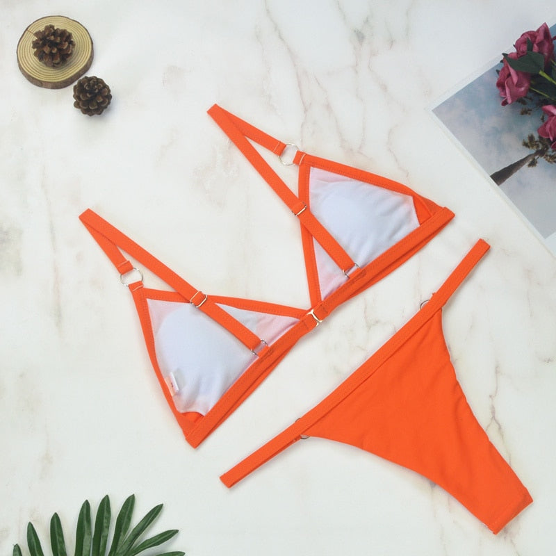 2 Piece Thong Micro Swimsuit Solid Push up Swimwear Bikini set Brazilian Bathing Suit The Clothing Company Sydney