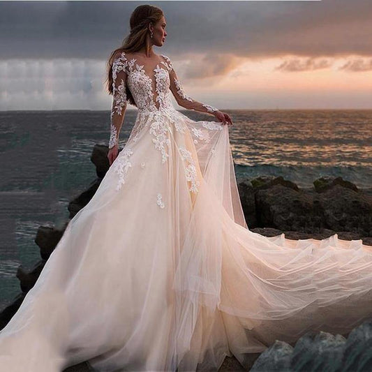 Long Sleeve Backless Lace Ball Wedding Gowns Boho Bridal Country Wedding Dress The Clothing Company Sydney
