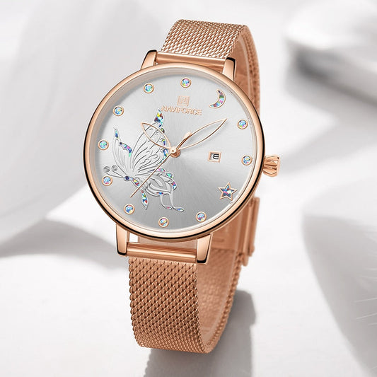 Luxury Crystal Watch Top Brand Rose Gold Steel Mesh Ladies Wrist Watches Bracelet Watch The Clothing Company Sydney