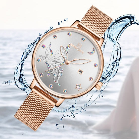 Luxury Crystal Watch Top Brand Rose Gold Steel Mesh Ladies Wrist Watches Bracelet Watch The Clothing Company Sydney