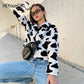 Cow Print Faux Fur Coat Women Animal Printed Casual Furry Crop Teddy Zipper Overcoat Jacket The Clothing Company Sydney
