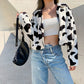 Cow Print Faux Fur Coat Women Animal Printed Casual Furry Crop Teddy Zipper Overcoat Jacket The Clothing Company Sydney