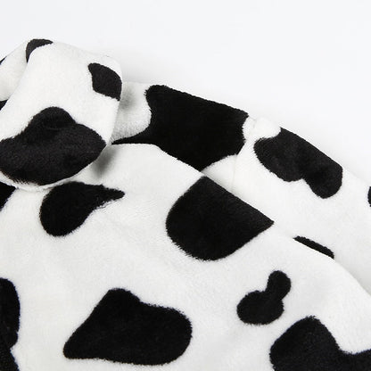 Cow Print Faux Fur Coat Women Animal Printed Casual Furry Crop Teddy Zipper Overcoat Jacket The Clothing Company Sydney