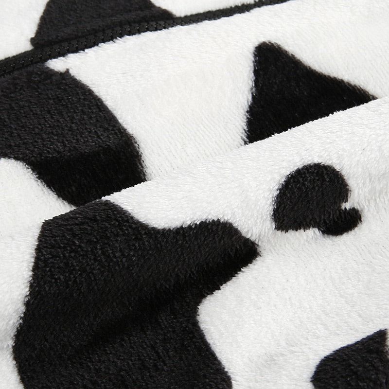 Cow Print Faux Fur Coat Women Animal Printed Casual Furry Crop Teddy Zipper Overcoat Jacket The Clothing Company Sydney