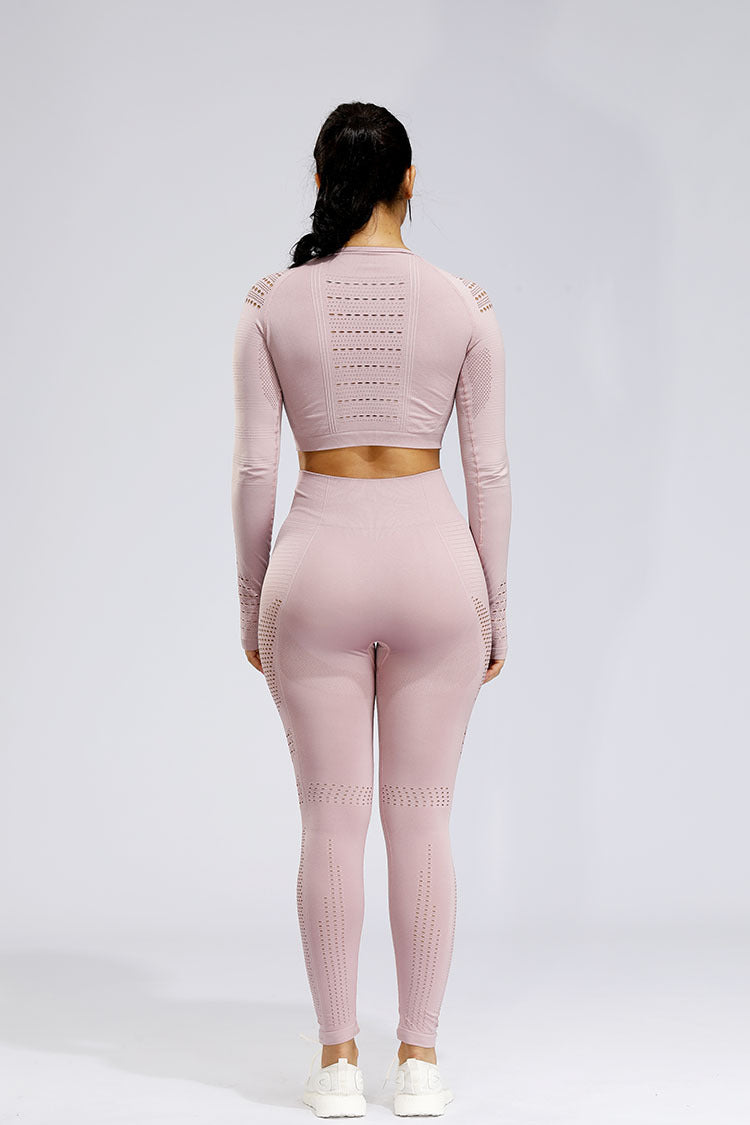 2 Piece Sports Yoga Gym Fitness Athletic Pants Sportswear Leggings Long Sleeve Seamless Sports Hollow Out Top Set The Clothing Company Sydney