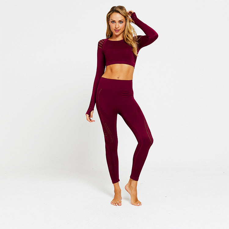 2 Piece Sports Yoga Gym Fitness Athletic Pants Sportswear Leggings Long Sleeve Seamless Sports Hollow Out Top Set The Clothing Company Sydney