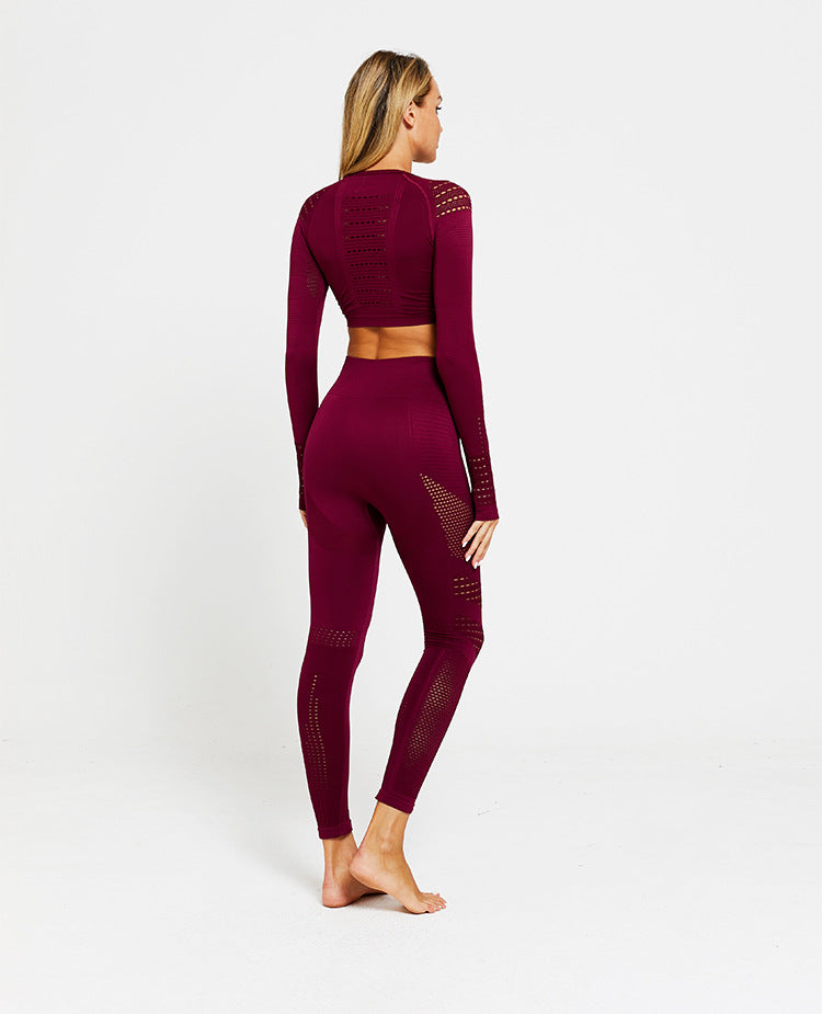 2 Piece Sports Yoga Gym Fitness Athletic Pants Sportswear Leggings Long Sleeve Seamless Sports Hollow Out Top Set The Clothing Company Sydney