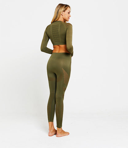 2 Piece Sports Yoga Gym Fitness Athletic Pants Sportswear Leggings Long Sleeve Seamless Sports Hollow Out Top Set The Clothing Company Sydney