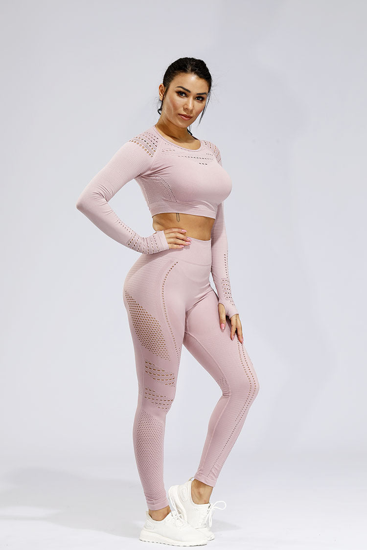 2 Piece Sports Yoga Gym Fitness Athletic Pants Sportswear Leggings Long Sleeve Seamless Sports Hollow Out Top Set The Clothing Company Sydney