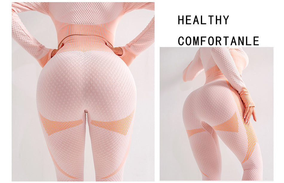 2 Piece Sports Yoga Gym Fitness Leggings Sportswear Seamless Athletic Long Sleeve Zip Up Top Set The Clothing Company Sydney