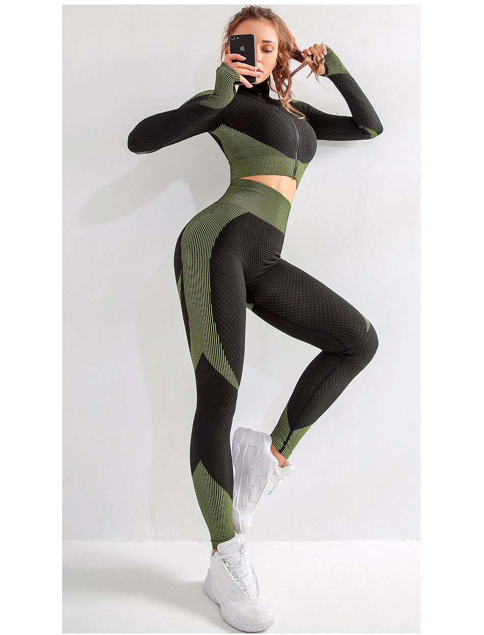 2 Piece Sports Yoga Gym Fitness Leggings Sportswear Seamless Athletic Long Sleeve Zip Up Top Set The Clothing Company Sydney