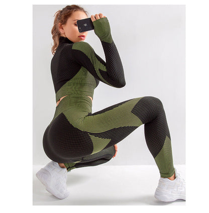 2 Piece Sports Yoga Gym Fitness Leggings Sportswear Seamless Athletic Long Sleeve Zip Up Top Set The Clothing Company Sydney