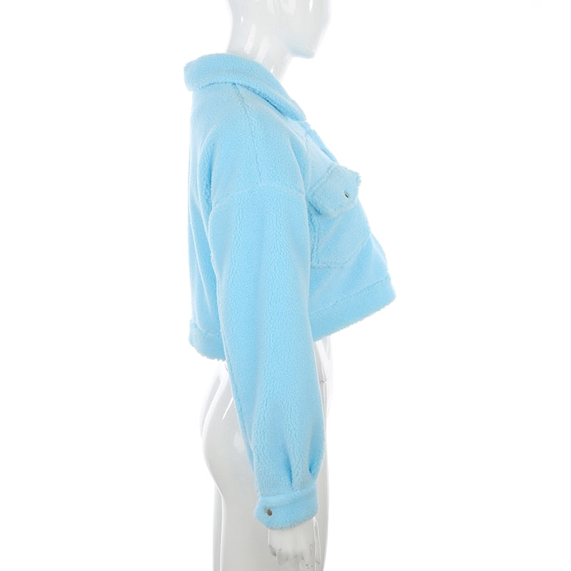 Autumn Winter Coat Women's Fleece Shaggy Warm Cropped Overcoat Single Breasted Outwear Jacket The Clothing Company Sydney