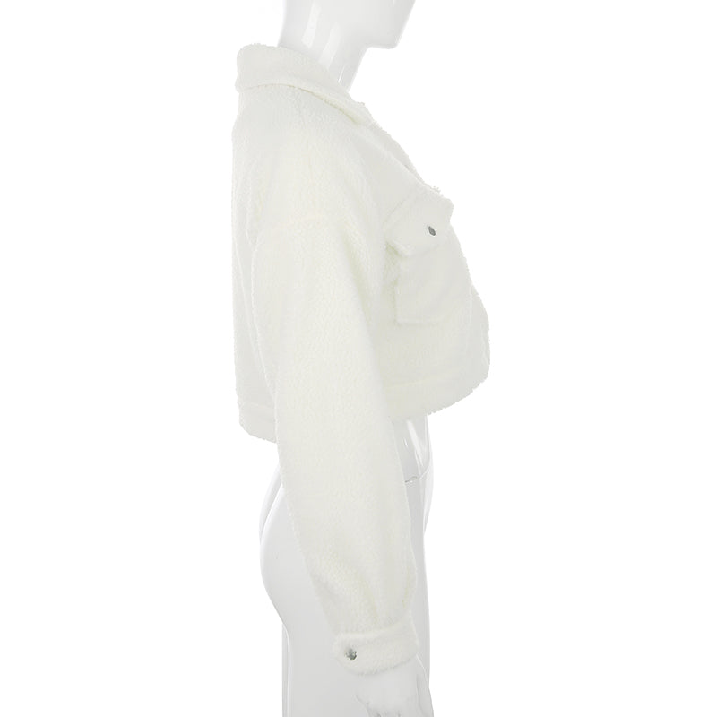 Autumn Winter Coat Women's Fleece Shaggy Warm Cropped Overcoat Single Breasted Outwear Jacket The Clothing Company Sydney