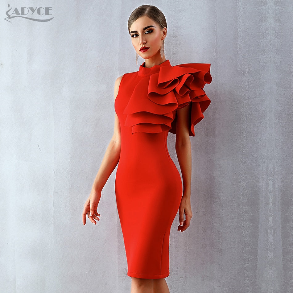 Sleeveless Ruffle Bodycon Midi Night Club Dress in 5 Colours The Clothing Company Sydney