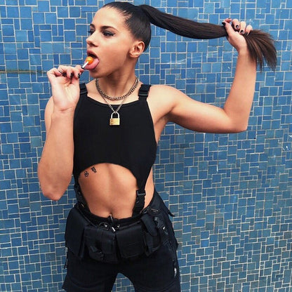 Black Solid Sexy High Street Bodysuit Hollow Out Buckle Sleeveless Backless Ladies Suspenders Bodysuit The Clothing Company Sydney