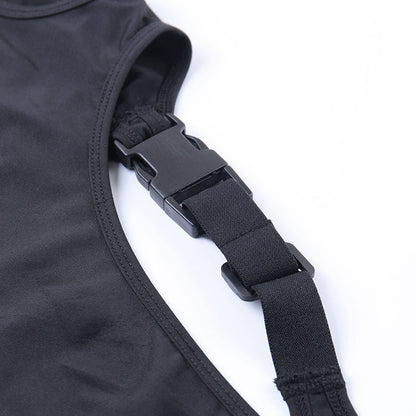 Black Solid Sexy High Street Bodysuit Hollow Out Buckle Sleeveless Backless Ladies Suspenders Bodysuit The Clothing Company Sydney