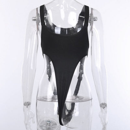 Black Solid Sexy High Street Bodysuit Hollow Out Buckle Sleeveless Backless Ladies Suspenders Bodysuit The Clothing Company Sydney