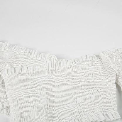 Fashion Chic Smocking White Shirt Women Blouse Long Sleeve Criss-cross Off Shoulder Top Crop The Clothing Company Sydney