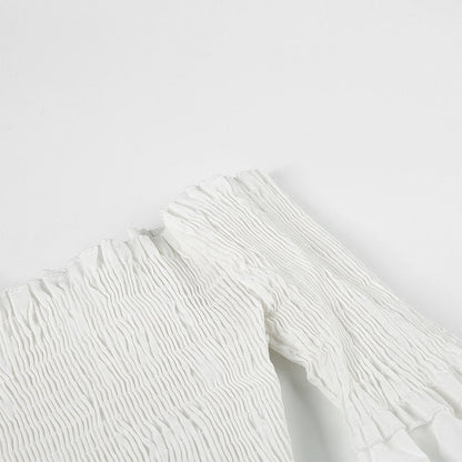 Fashion Chic Smocking White Shirt Women Blouse Long Sleeve Criss-cross Off Shoulder Top Crop The Clothing Company Sydney