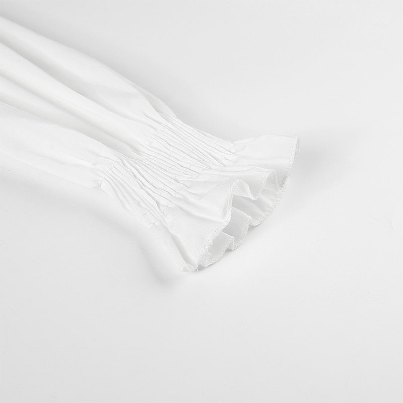 Fashion Chic Smocking White Shirt Women Blouse Long Sleeve Criss-cross Off Shoulder Top Crop The Clothing Company Sydney