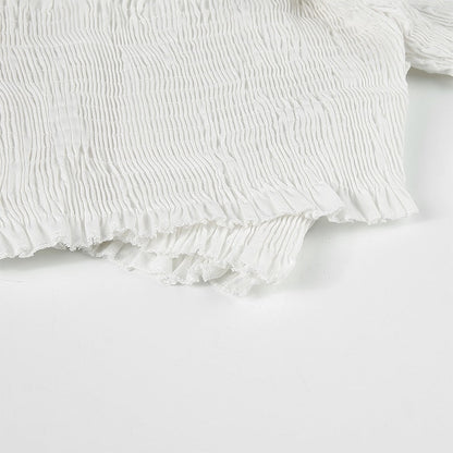 Fashion Chic Smocking White Shirt Women Blouse Long Sleeve Criss-cross Off Shoulder Top Crop The Clothing Company Sydney