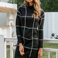 Elegant knitted Long sleeve turtleneck plaid Winter straight chic pullover sweater dress The Clothing Company Sydney