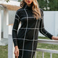 Elegant knitted Long sleeve turtleneck plaid Winter straight chic pullover sweater dress The Clothing Company Sydney