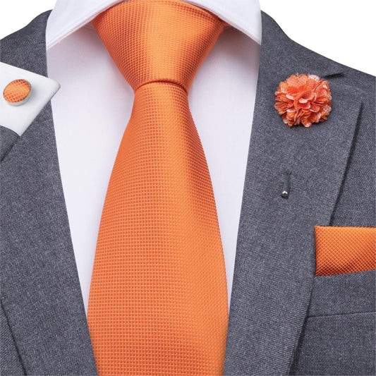3 Piece Men's 8.5cm Tie Solid Orange Neck Ties Set Boutonniere Pocket Square Cufflink Gift Box for Wedding Party Suit Cravat The Clothing Company Sydney