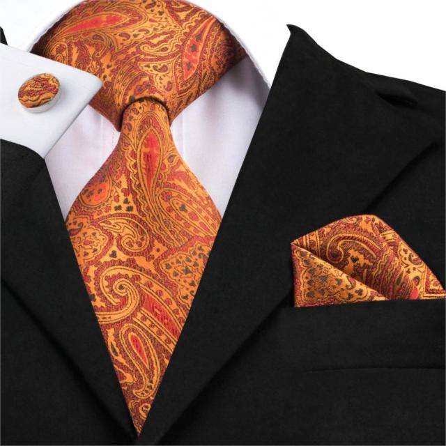 3 Piece Men's 8.5cm Tie Solid Orange Neck Ties Set Boutonniere Pocket Square Cufflink Gift Box for Wedding Party Suit Cravat The Clothing Company Sydney
