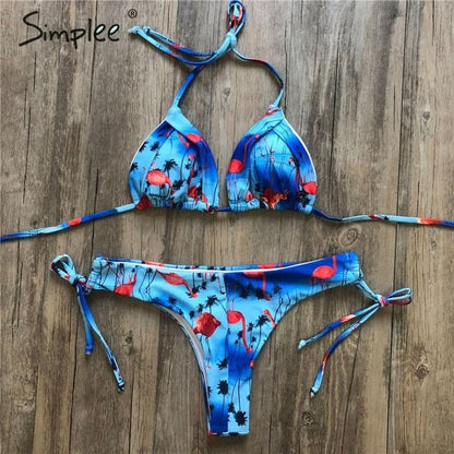 Floral print tassel swimwear Bandage swimsuit push up two pieces suit triangle bikini set bathing suit beach wear The Clothing Company Sydney