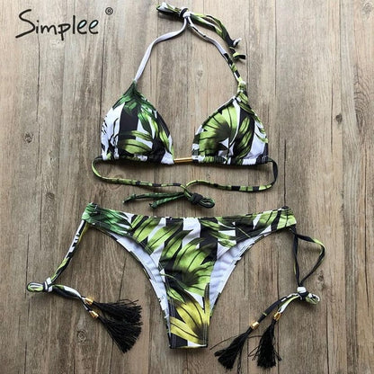Floral print tassel swimwear Bandage swimsuit push up two pieces suit triangle bikini set bathing suit beach wear The Clothing Company Sydney