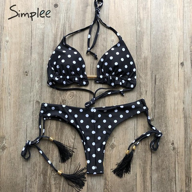 Floral print tassel swimwear Bandage swimsuit push up two pieces suit triangle bikini set bathing suit beach wear The Clothing Company Sydney