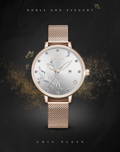 Luxury Crystal Watch Top Brand Rose Gold Steel Mesh Ladies Wrist Watches Bracelet Watch The Clothing Company Sydney